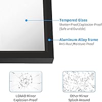 Vista 5 de LOAAO Espejo de Baño de Pared Rectangular Negro de 20"X30", Marco de Aleación de Aluminio Negro Mate, Vidrio Templado, se Cuelga Vertical u
