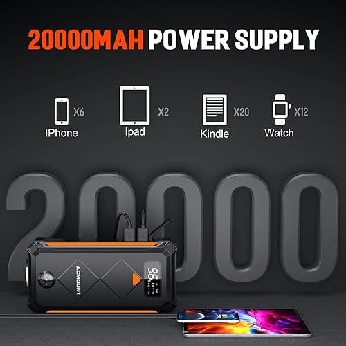 Miniatura 3 de Acmount P110 Arrancador de coche, batería de arranque de litio de pico de 5000 A para motor de gasolina de hasta 10.0 L o 8.0 L, batería portátil