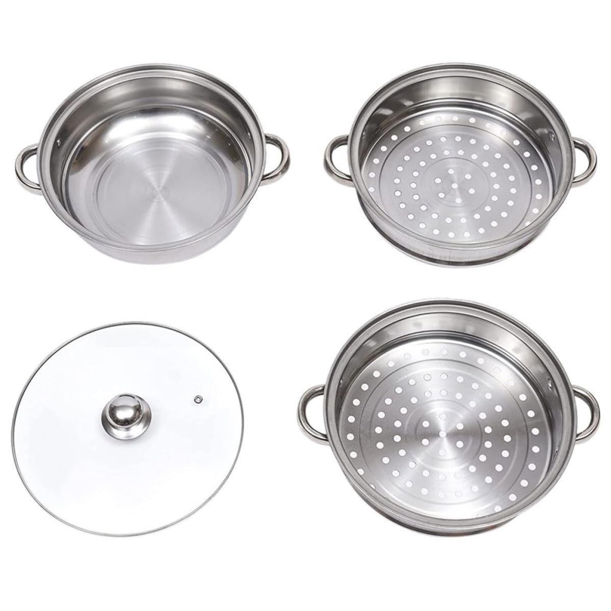 Dampfgarer Topf 28cm Dreistufig aus Edelstahl mit Glasdeckel