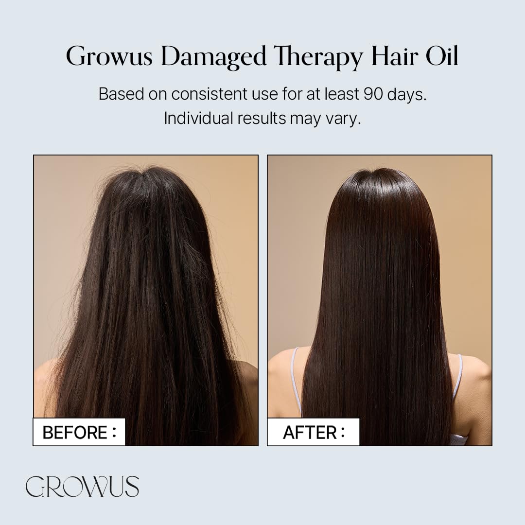 GROWUS Damage Therapy Hair Oil | Protein Botanical Oils Lightweight Non-Greasy | Adds Shine Heat UV Protection Frizz Control | K-Beauty Korean Hair Care (2.2 fl oz / 65ml)