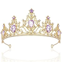 Vista 1 de AHONEY Purple Gem Gold Tiara and Crown for Women, Crystal Mermaid Princess Tiaras for Rapunzel, Wedding, Birthday, Prom, Halloween Party