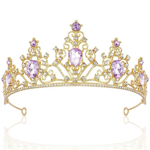AHONEY Tiara y corona dorada de gema morada para mujer, corona de sirena de cristal, tiaras de princesa con diamantes de imitación para niñas, disponible en Yaxa Costa Rica