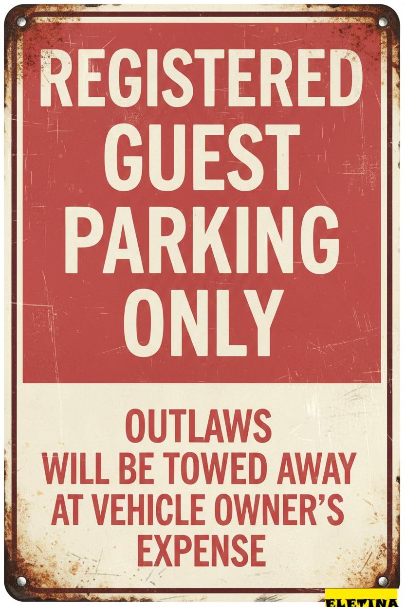 Vintage Metal Tin Sign for Man Cave Registered Guest Parking Only Violators Will Be Towed Away At Vehicle Owner's 12x8 Inches Private Property Decorative