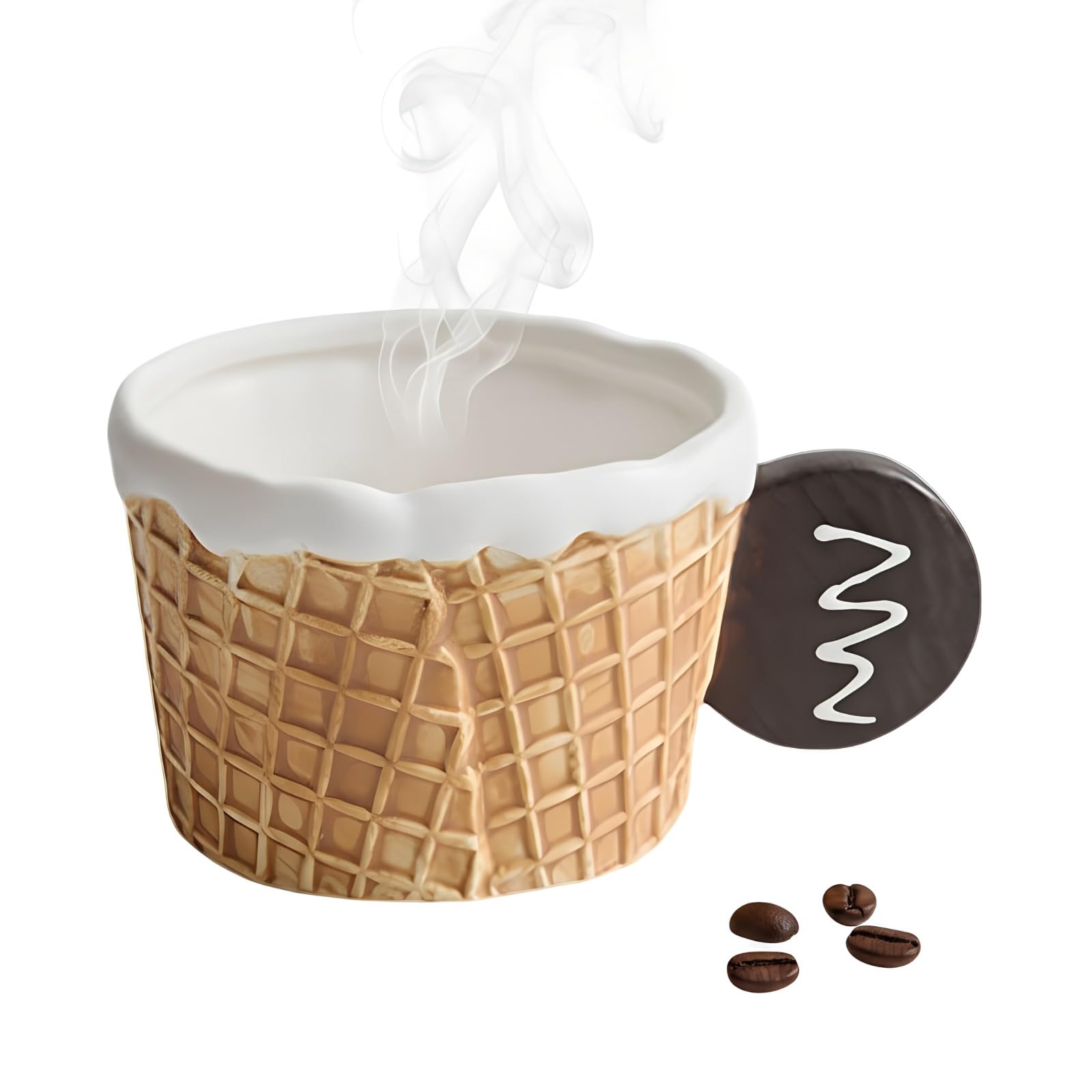 Tasse et soucoupe en céramique 10 oz / 300 mL, mug petit déjeuner créatif avec anse biscuit 3D, tasse à café sous glaçure, compatible micro-ondes et lave-vaisselle, pour maison bureau café cadeau