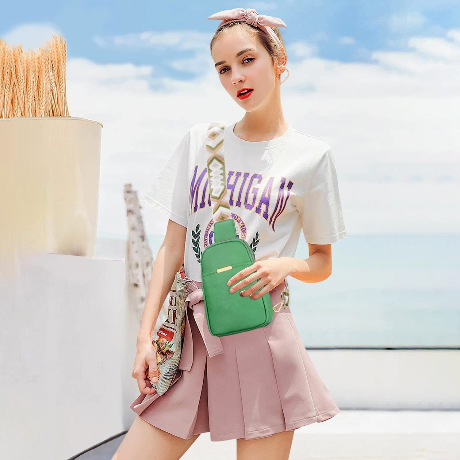 KKXIU Small Sling Bag for Women Crossbody Trendy Fanny Packs Vegan Leather Mini Cell Phone Teenage Purse (Light Grey)