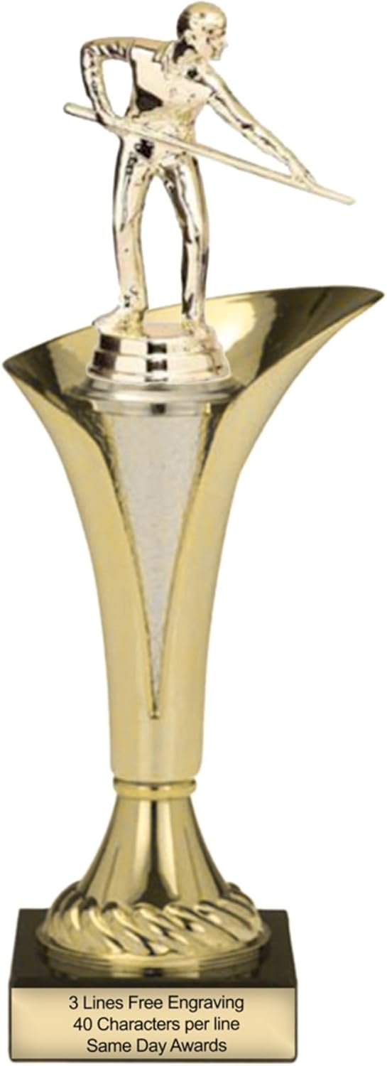 Typhoon Billiards Trophy Custom Engraved Gold Award with Marble Base for Pool Competitions Tournaments Leagues and Achievement Recognition