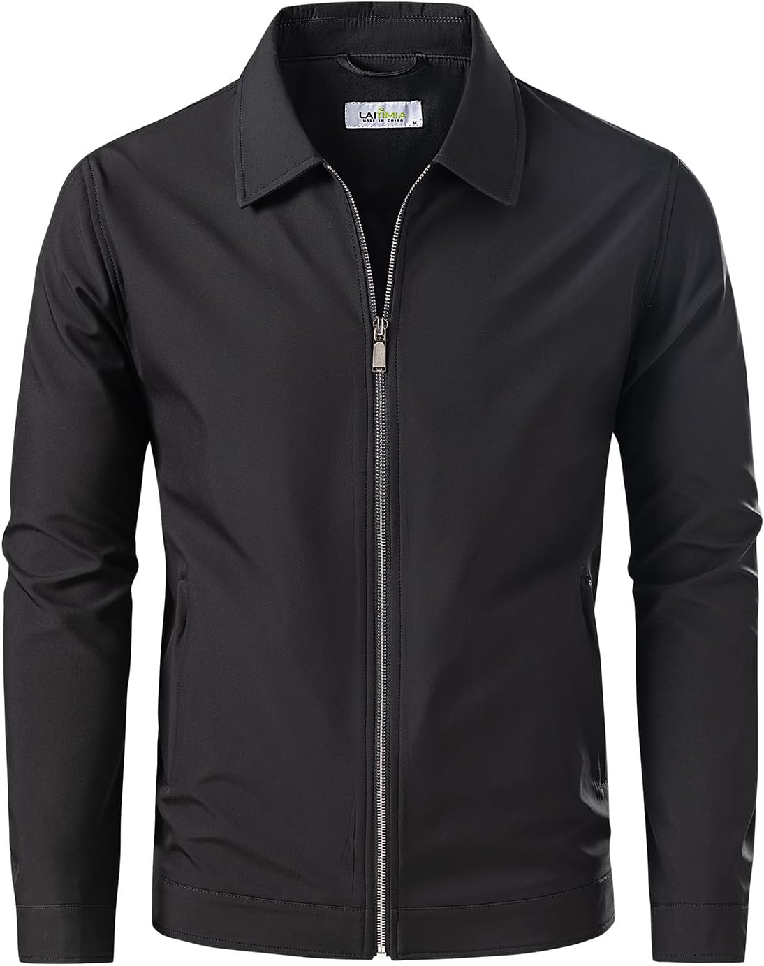 Men's Lightweight Casual Windbreaker Laydown Collar Zipper Pocket Coat Fall Spring Golf Work Dress Business