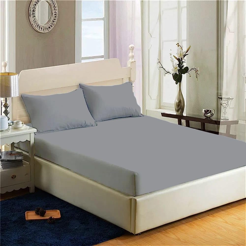 Filo Magico Grey 200 Thread Count 100% Egyptian Cotton Fitted Sheet - 16"/40Cm Extra Deep Fitted Bed Sheet - Luxury Ultra Soft Bottom Sheet - Deep Pocket Stretches Up To 16" (, Double)