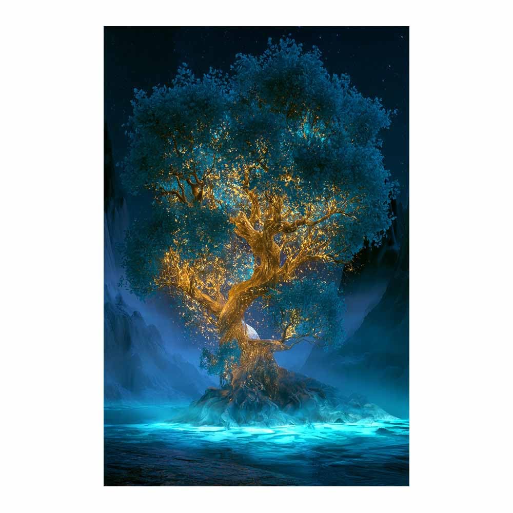 HOQIU Tree Wall Art Teals gold tree artwork artwork, home canvas prints, for Bathroom Living Room Bedroom(Multicolor)-70x100cm Unframed