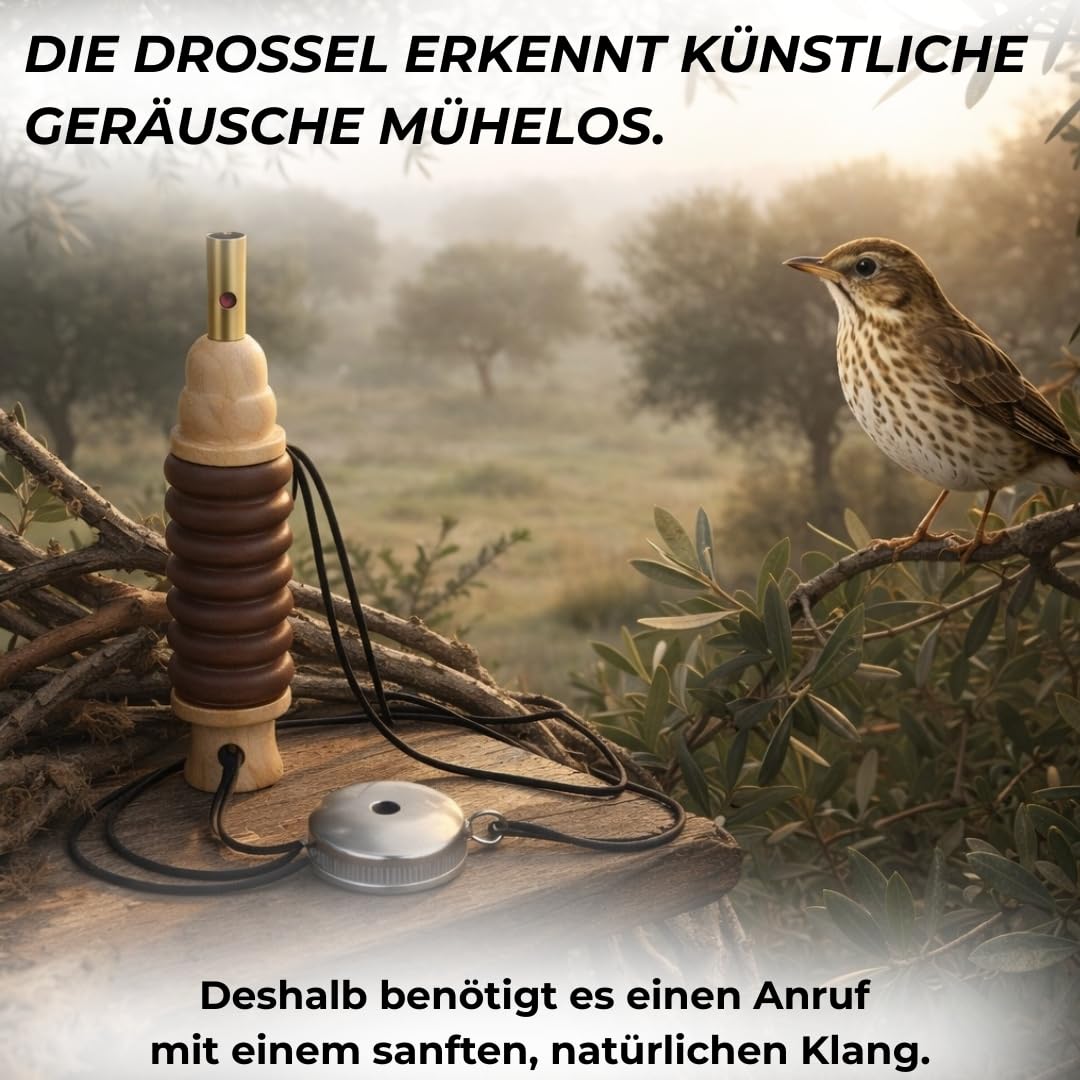 Drossel Lockpfeife Manuelle Vogelstimmen Pfeife mit 2 Pfeifen zur Nachahmung natürlicher Drosselgesänge | Singdrossel Vogelpfeife mit Umhängeband und Anleitung.