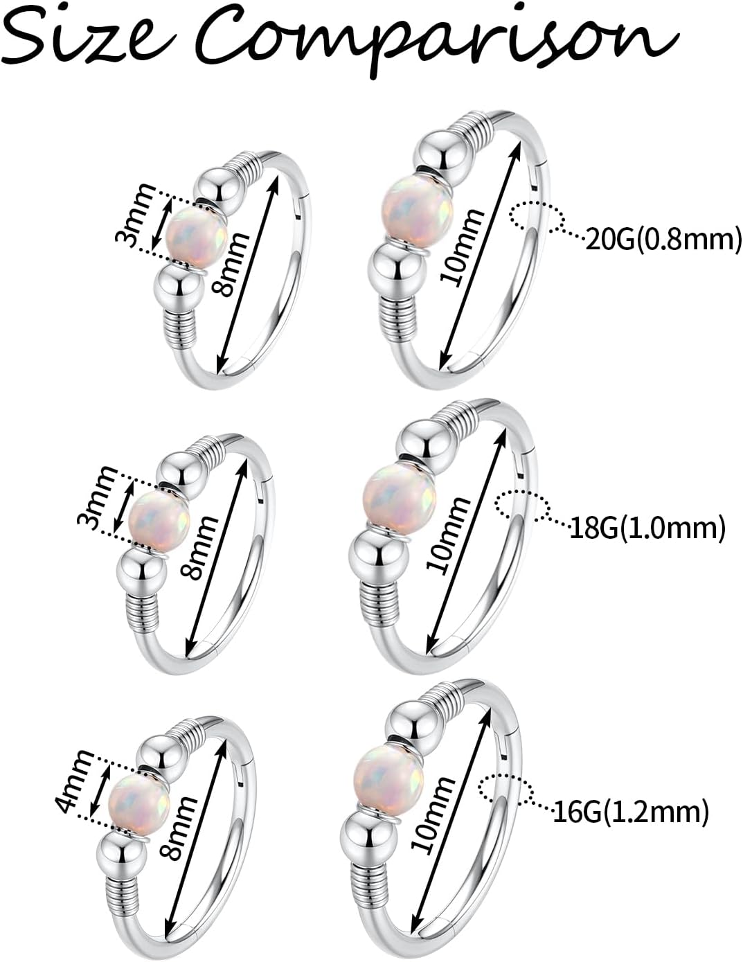 FUNLMO 316L Surgical Steel Nose Ring Opal Tragus Helix Conch Rook Daith Piercing Jewelry Septum Jewelry Cartilage Earring - Image 2