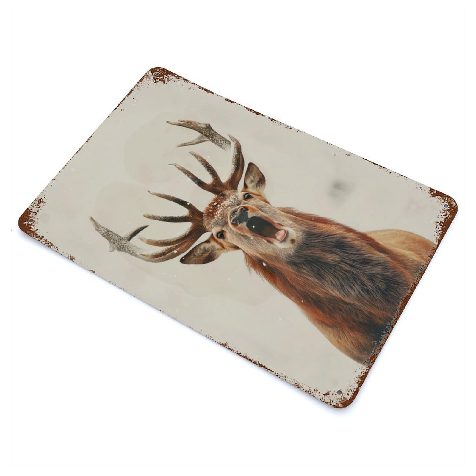 Red Deer in Winter Weathered Tin Sign 11.8"x7.9", Retro Wall Decor for Pub, Kitchen And Man Cave Decor