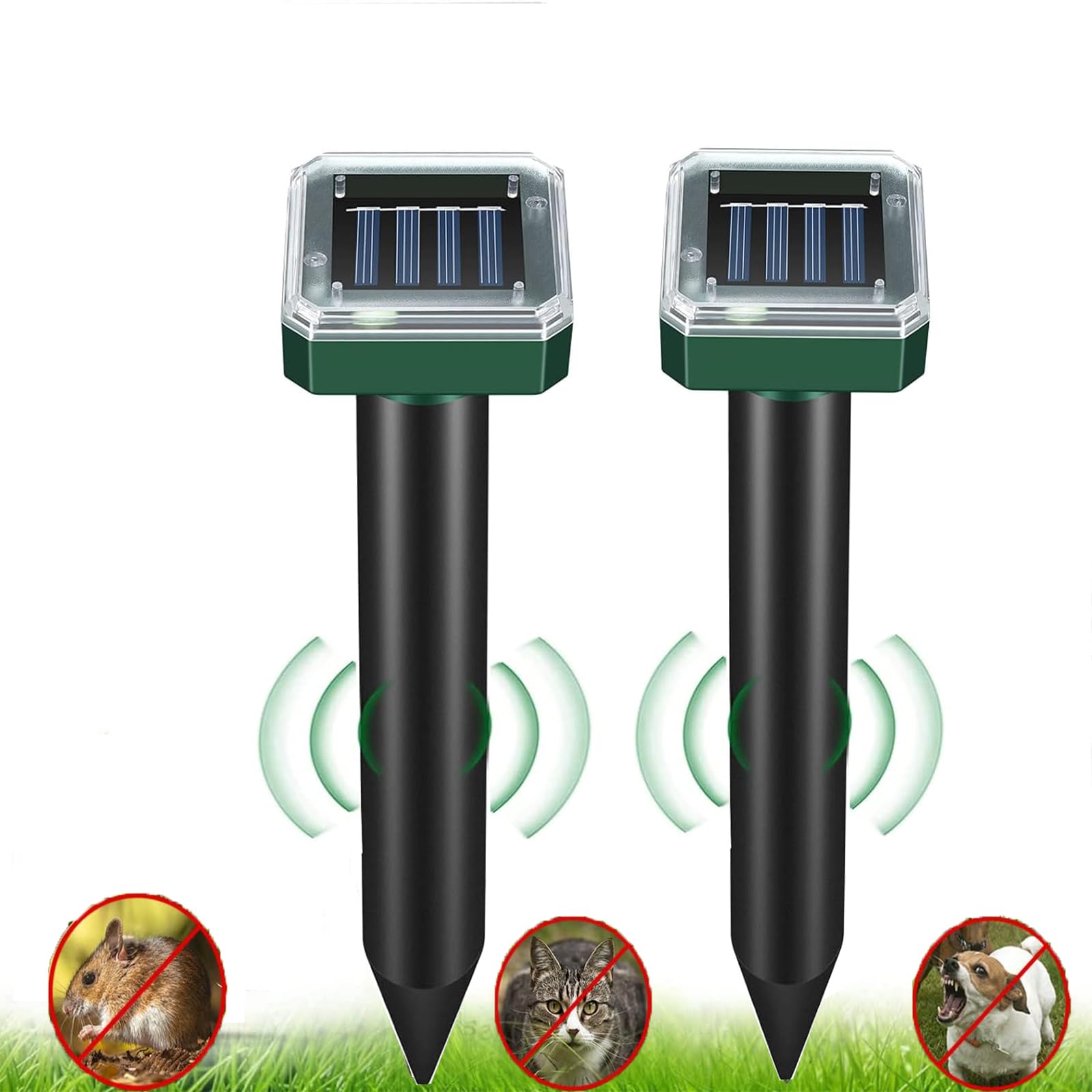 Solar Upgrade Mole Repellent for Lawns, Solar Powered Mole Repellent for Garden, Mole Remover, Snake, Vole, Ground Squirrel, Marmot (Pack of 2)