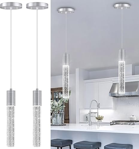 Miniatura 11 de Lámpara colgante moderna para isla de cocina, lámpara colgante Crytstal para isla de cocina, mini lámpara de araña cromada con bombilla de luz