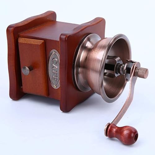 Miniatura 6 de Molinillo de café manual antiguo, molinillo de grano de café vintage de mano con rebabas cónicas de madera, molinillo de café de 4 x 4 pulgadas,