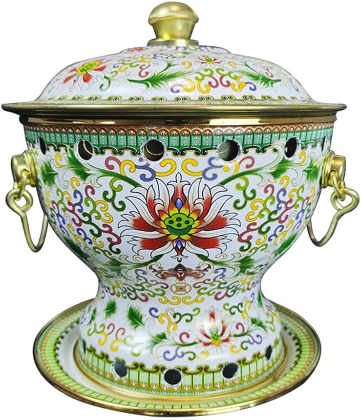 Chinese Hot Pot,Copper Hot Pot, Enameled Single Small Hot Pot Pure Copper Handmade Alcohol Stove Old Home Hot Pot Pot Potluck Outdoor Camping (Size : 19 * 21cm)(White)