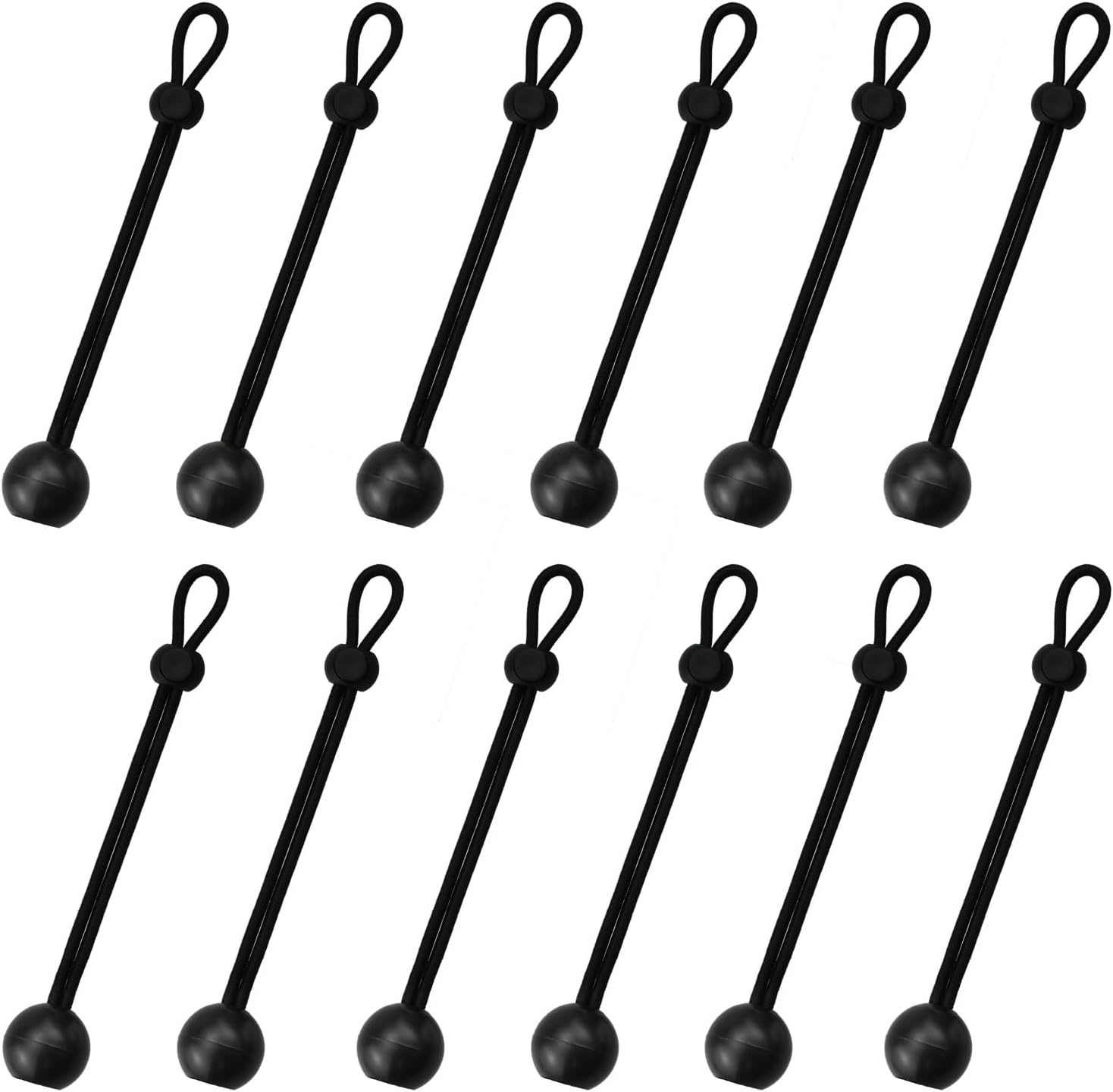 Universal Bungee Tie Downs, MARRTEUM Ball Bungee Cords Multipurpose Elastic String for Tents, Canopies, Tarp (12 Piece, Black)