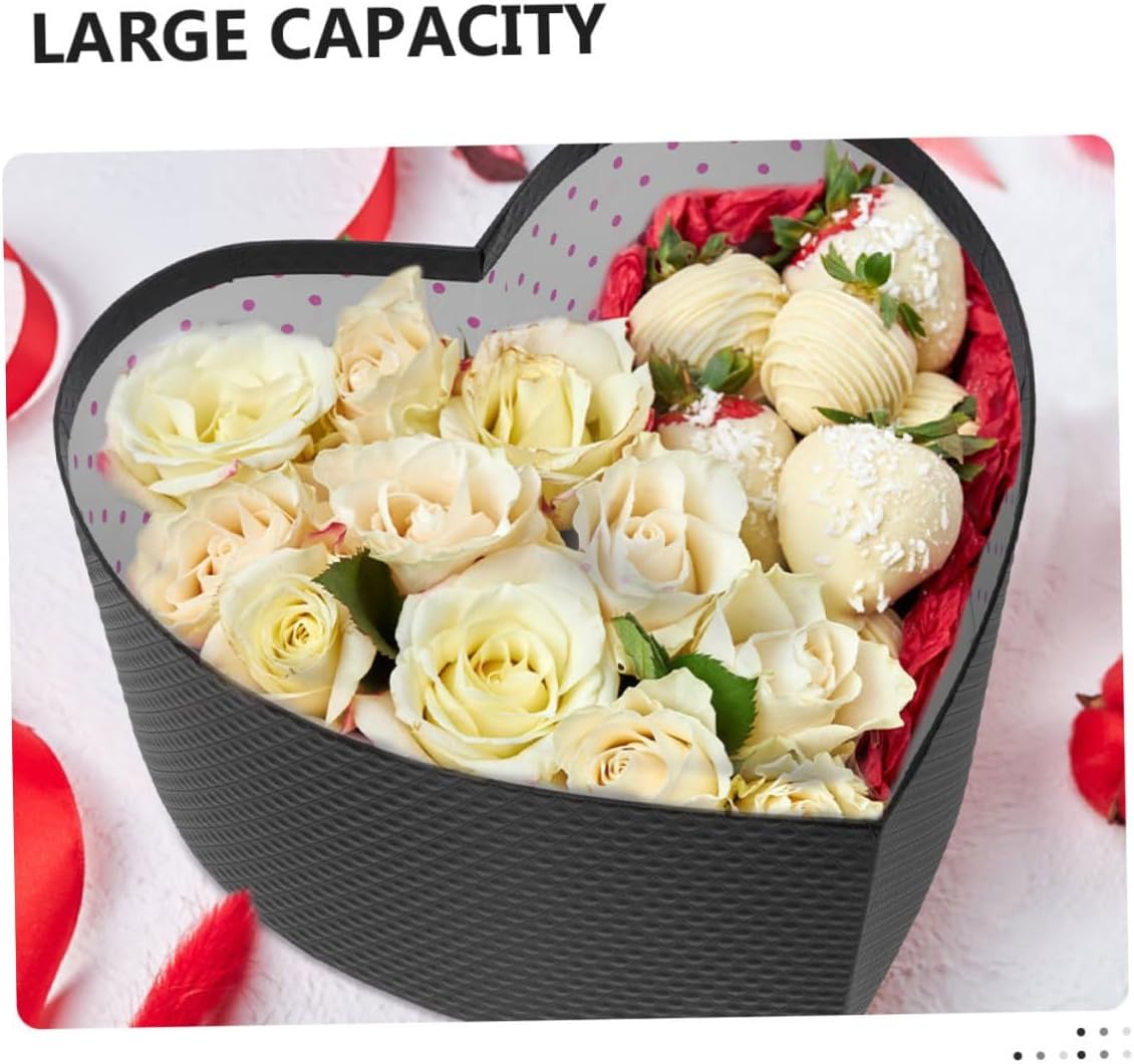 NIYANGLE Heart Shaped Packaging Boxes with Lid Black Large Wrapping Box for Valentine's Day Chocolates and Flowers 2pcs for Party and Wedding