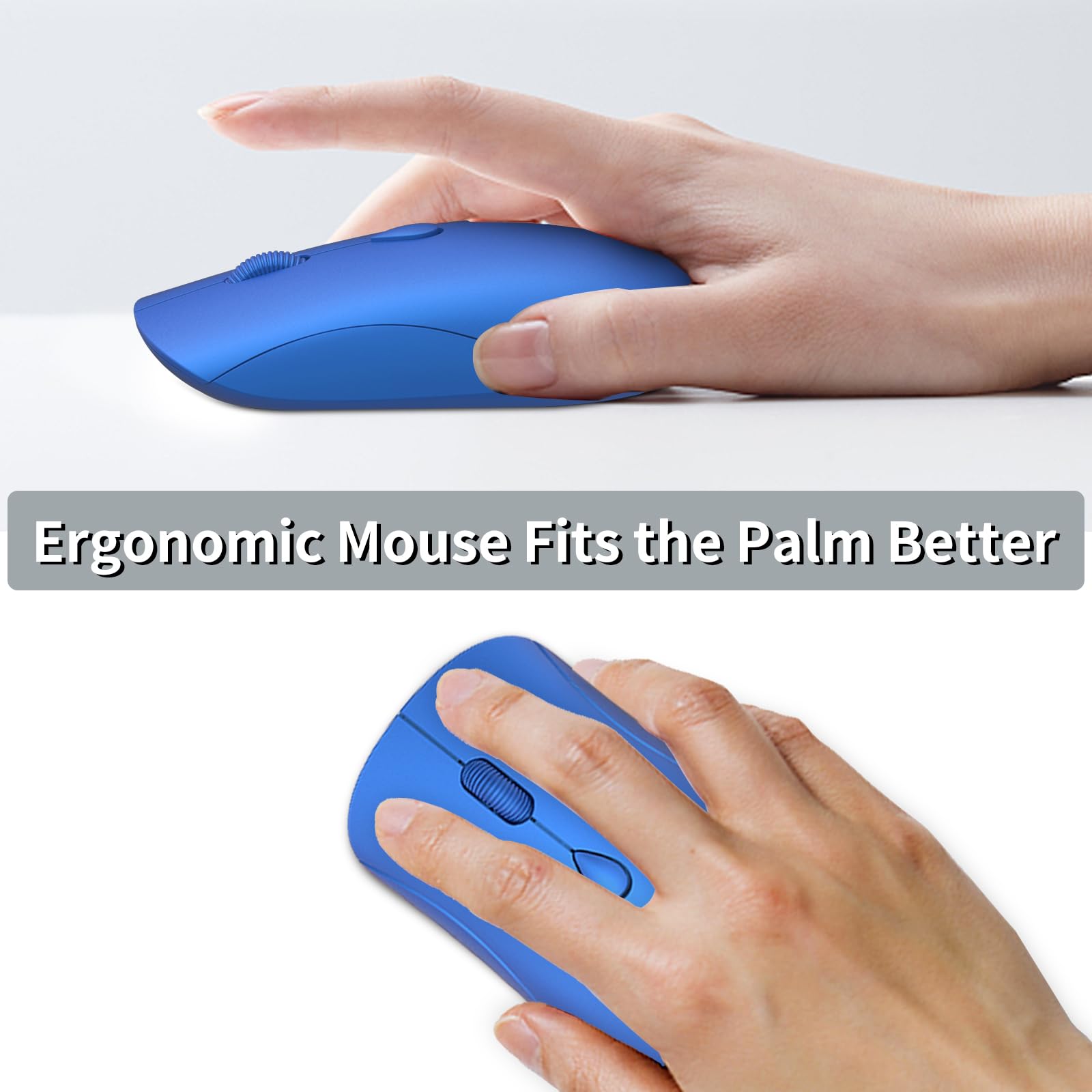 Mouse wireless per Chromebook, laptop, PC, MacBook, mouse ottico sottile portatile con mini ricevitore USB, clic silenzioso, 2400 DPI, 2,4 GHz, mouse portatile da viaggio silenzioso - blu