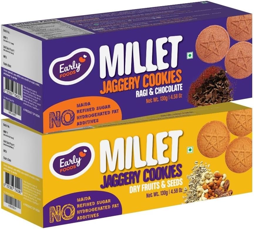 Early Foods - Biscuits Combo Pack - Dry Fruit & Ragi Choco Jaggery Cookies X 2 | Sugar Free Biscuits | Cookies for Kids & Adults