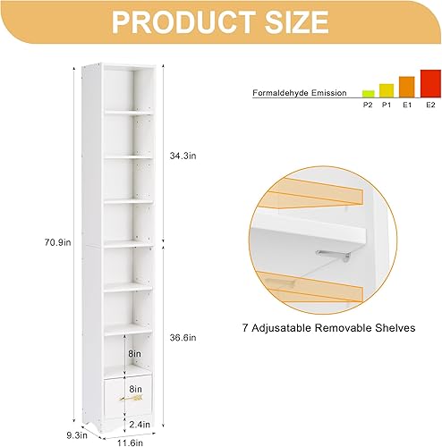 Miniatura 9 de VECELO Estantería de 4 niveles con almacenamiento diferenciado de altura, estantería moderna de 7 cubos, armario de pie para libros de texto