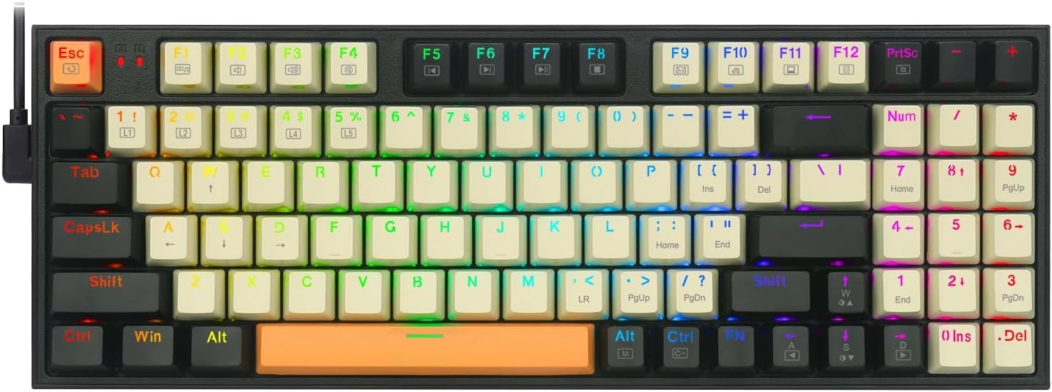 Redragon Wired Mechanical Gaming Keyboard with RGB Backlit, 94 Keys, Programmable Macro Editing, Numeric Pad, Red Switches, Compact Keyboard Mechanical for Pc Mac Ipad, K636CLO