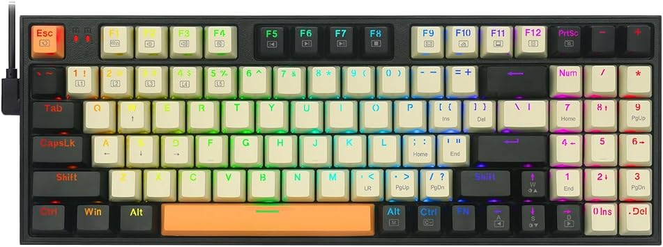 Redragon Wired Mechanical Gaming Keyboard with RGB Backlit, 94 Keys, Programmable Macro Editing, Numeric Pad, Red Switches, Compact Keyboard Mechanical for Pc Mac Ipad, K636CLO