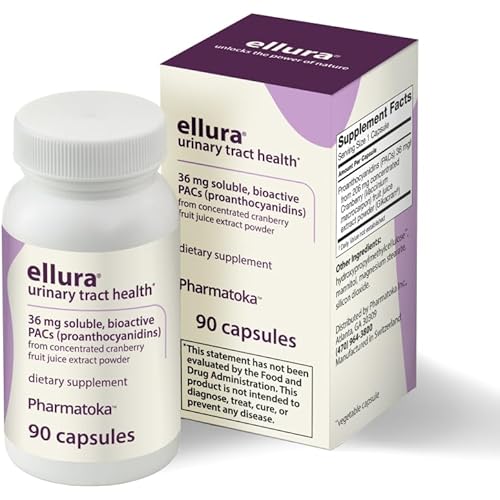 ellura 36 mg Clinically Backed Soluble, Bioactive PACs – 100% Concentrated Cranberry Fruit Juice Extract, for Urinary Tract Health, 90 Capsules