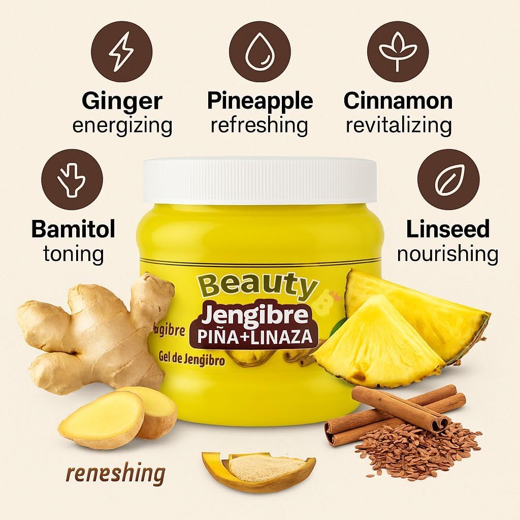 Gel De Jengibre+ Batimol, pina, Canela & linaza (Ginger Gel+ batimol) 250g, 100% Natural, Chupa| Hidratante|Panza