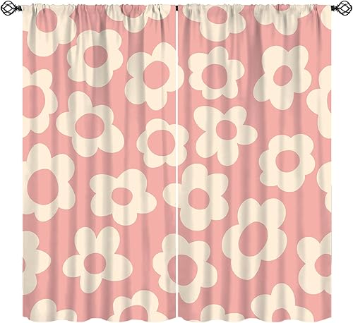 Miniatura 23 de Cortinas florales retro de los años 70, tratamiento de ventana abstracto geométrico hippie floral de mediados de siglo, cortinas con aislamiento