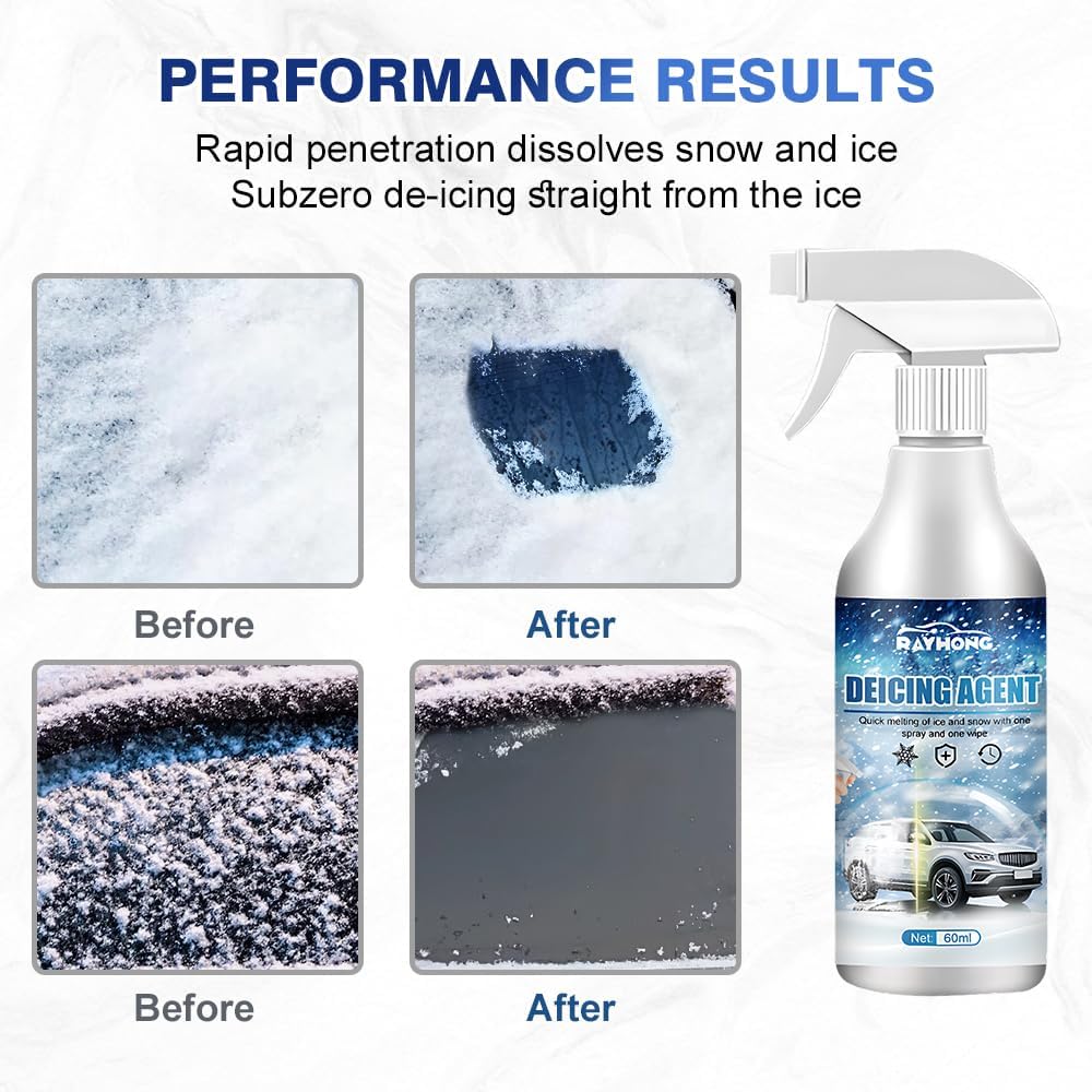 De - Icer for Car Windshield Defroster, Snow Melting Defrost Liquid for Car Window Cleaner, Instantly Melts Ice & Winter Frost for Car Windshields, Windows, Mirrors, Key Locks, & Latches (3)