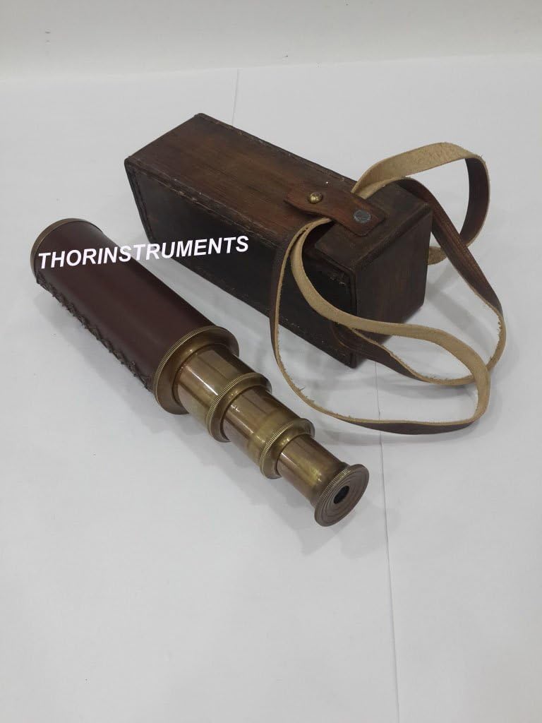 Handmade Nautical Antique Brass Brown Leather Spyglass Telescope with Leather Case Rustic Vintage Home Decor Gifts
