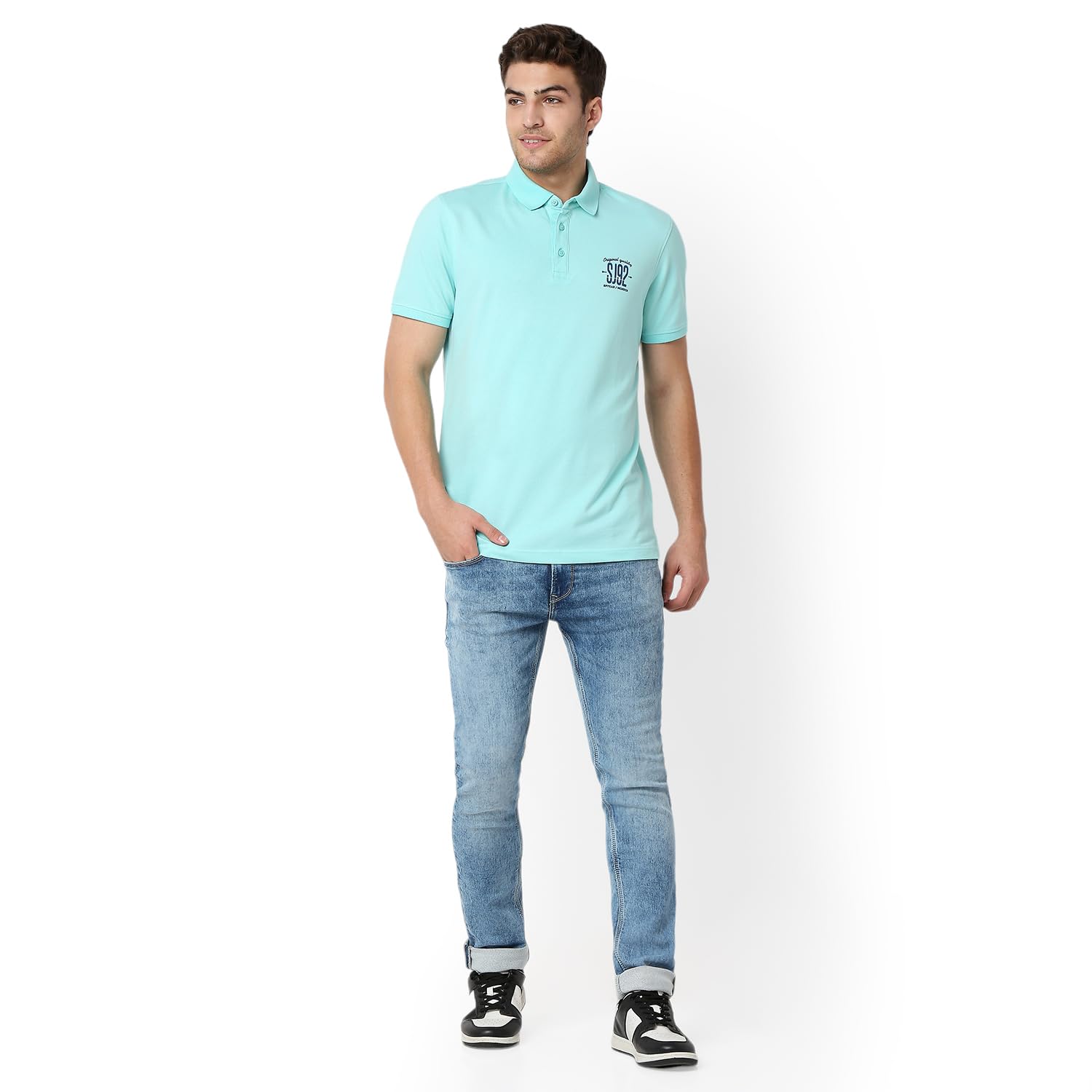 spykar Men's Slim Fit Polo Neck Half Sleeve Solid Casual T-Shirt-picture-30