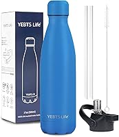 Vista 16 de Botella de Agua Aislada, Paquete de 2-17oz Botellas de Agua de Acero Inoxidable con Tapa de Pajita, Botellas de Agua Deportivas de Metal para Niños
