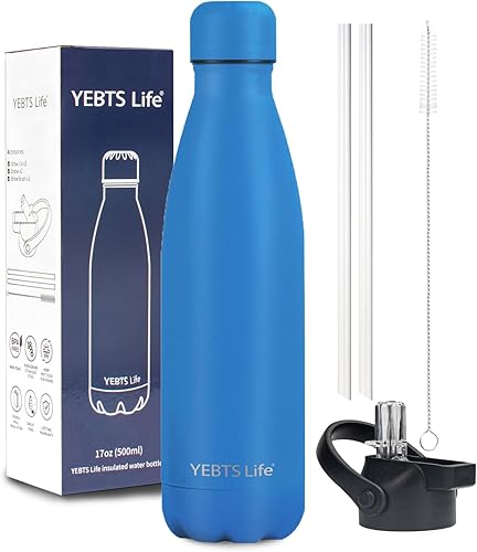 Miniatura 16 de Botella de agua aislada, paquete de 2 botellas de agua de acero inoxidable de 12 onzas con tapa con pajilla, botellas de agua deportivas de metal