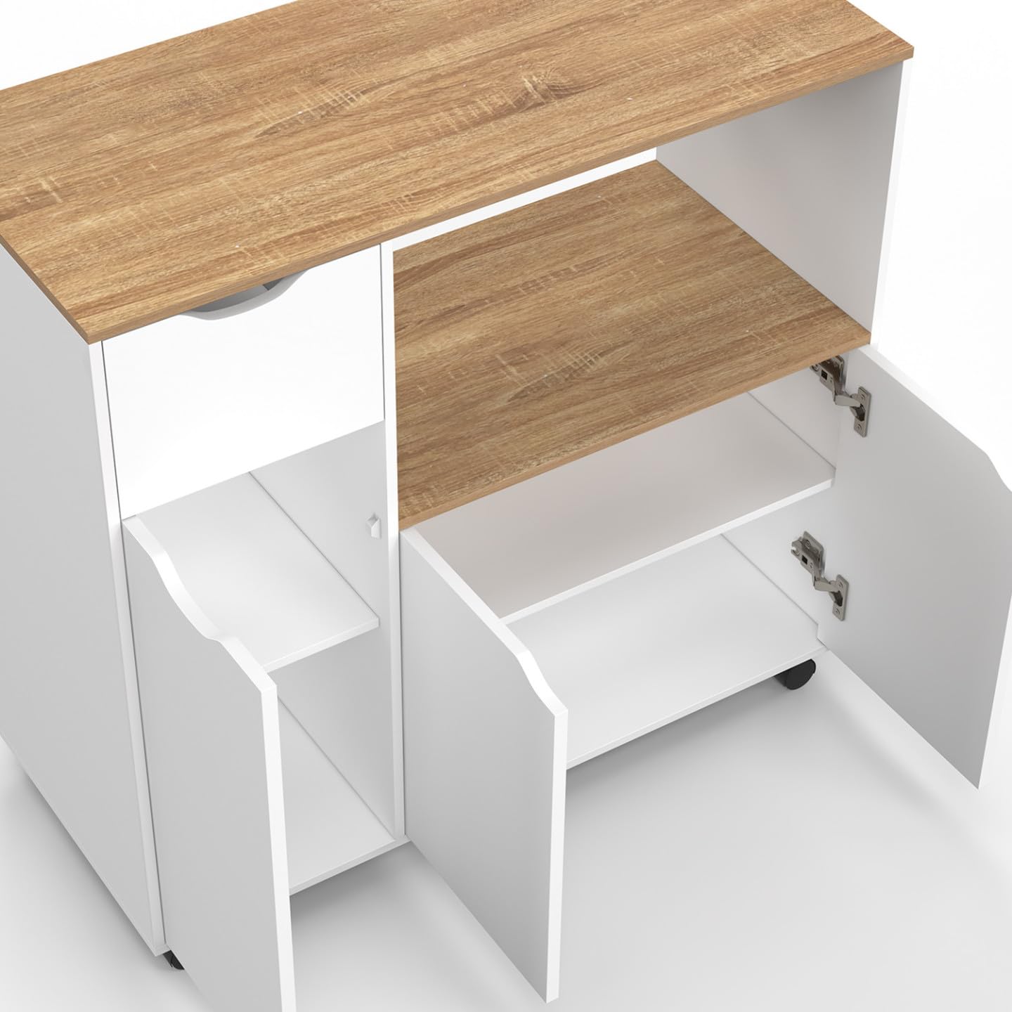 IDMarket - Credenza a microonde COSI XXL con cassetto in legno bianco e ripiani in faggio L.90 CM