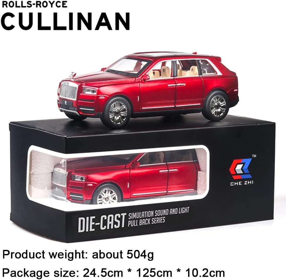 Image of Exquisite car Model 1 /24 Rolls-Royce CULLINAN Model Car,Zinc Alloy Pull Back Toy car with Sound and Light for Kids Boy Girl Gift. (RED)