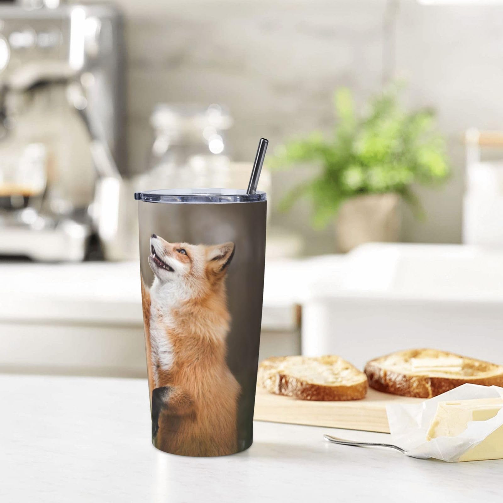 Tazza termica portatile in acciaio inox stampata con motivo volpe animale