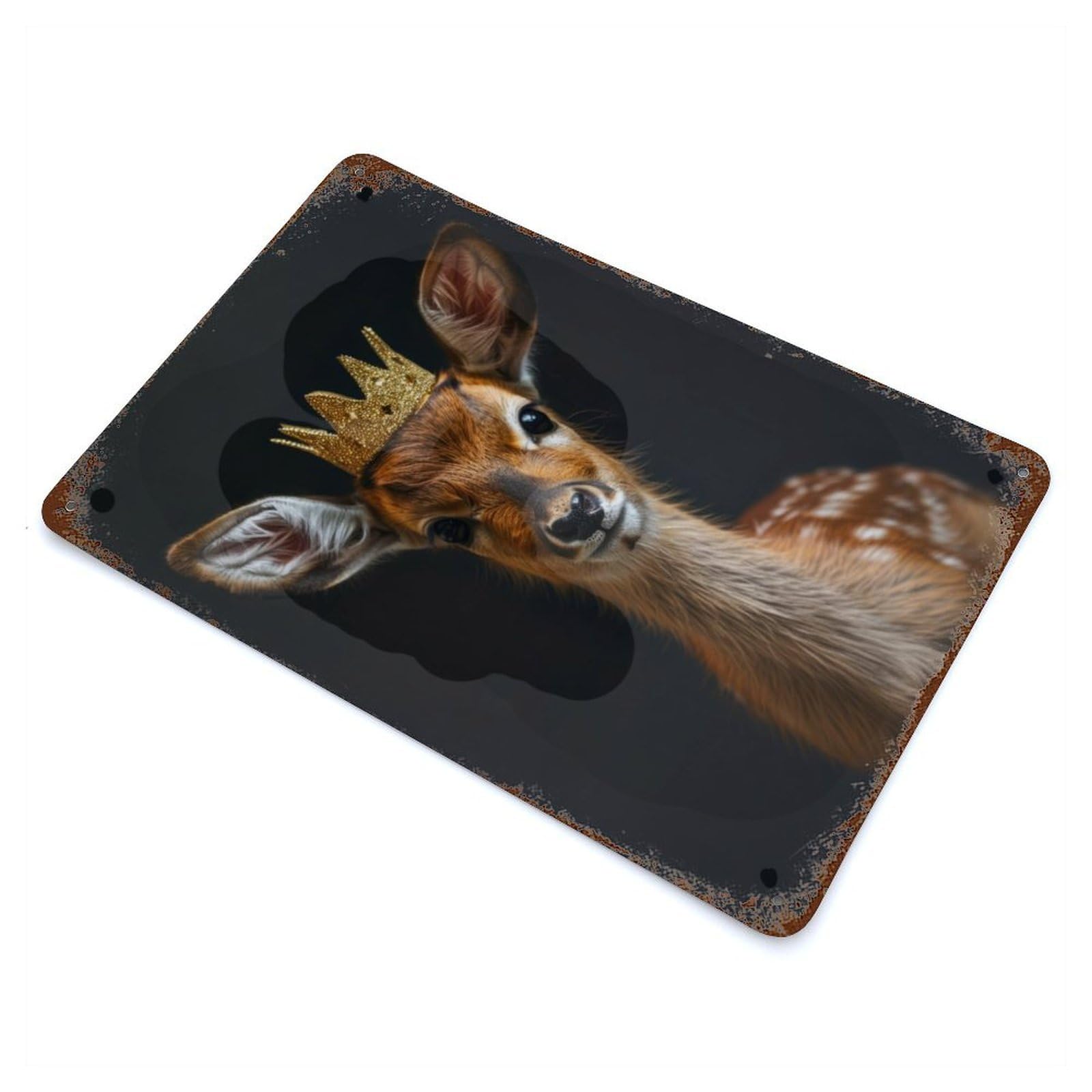 Deer King Rust Effect Tin Sign 11.8"x7.9", Ideal for Cafe, Home Bar And Lounge Decor