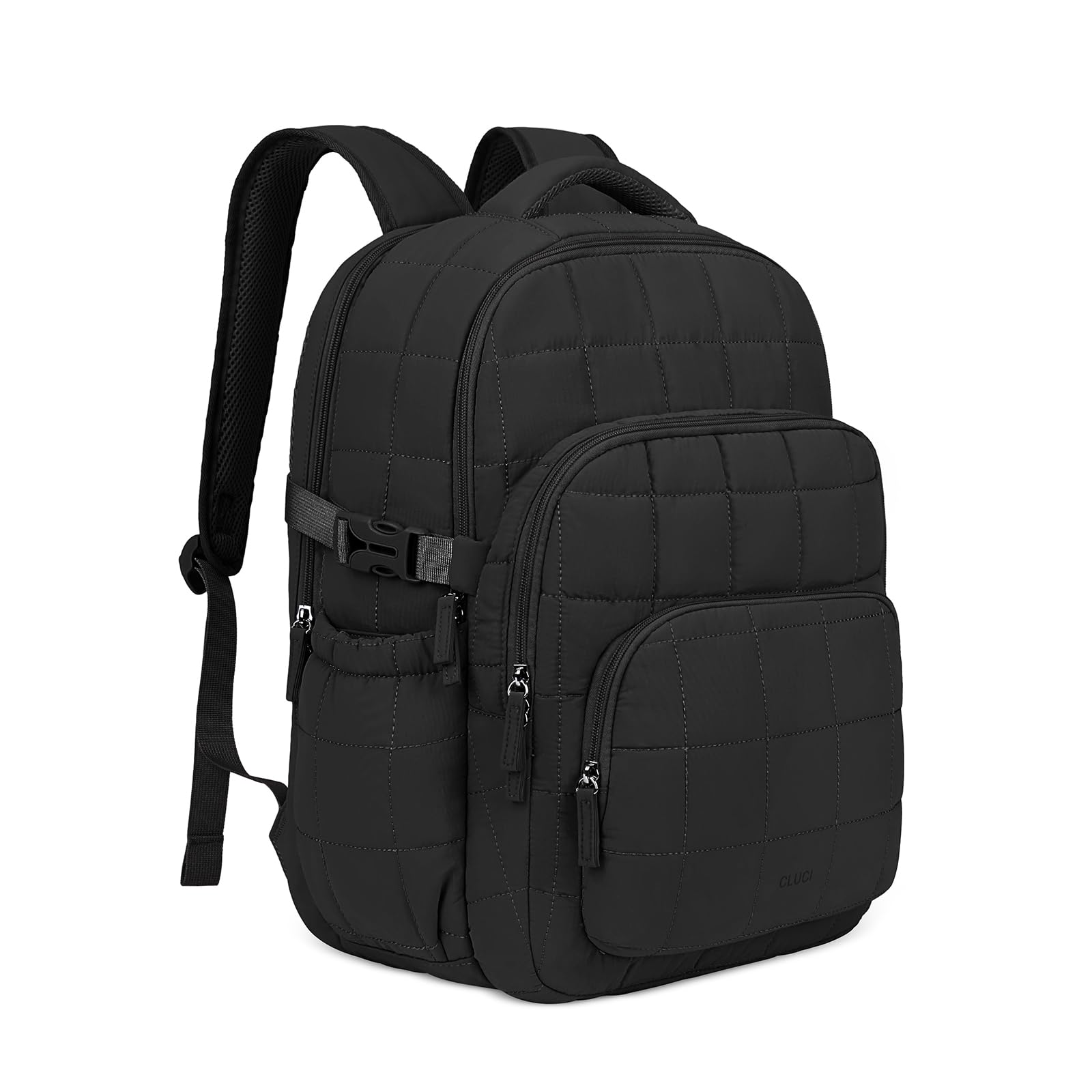 CLUCI 17.3 Inch Laptop Backpack for Women, Anti Theft Travel Backpack, Puffer Quilted Work Backpack, Water Resistant College Bookbag, Carry on backpack with RFID (Black)