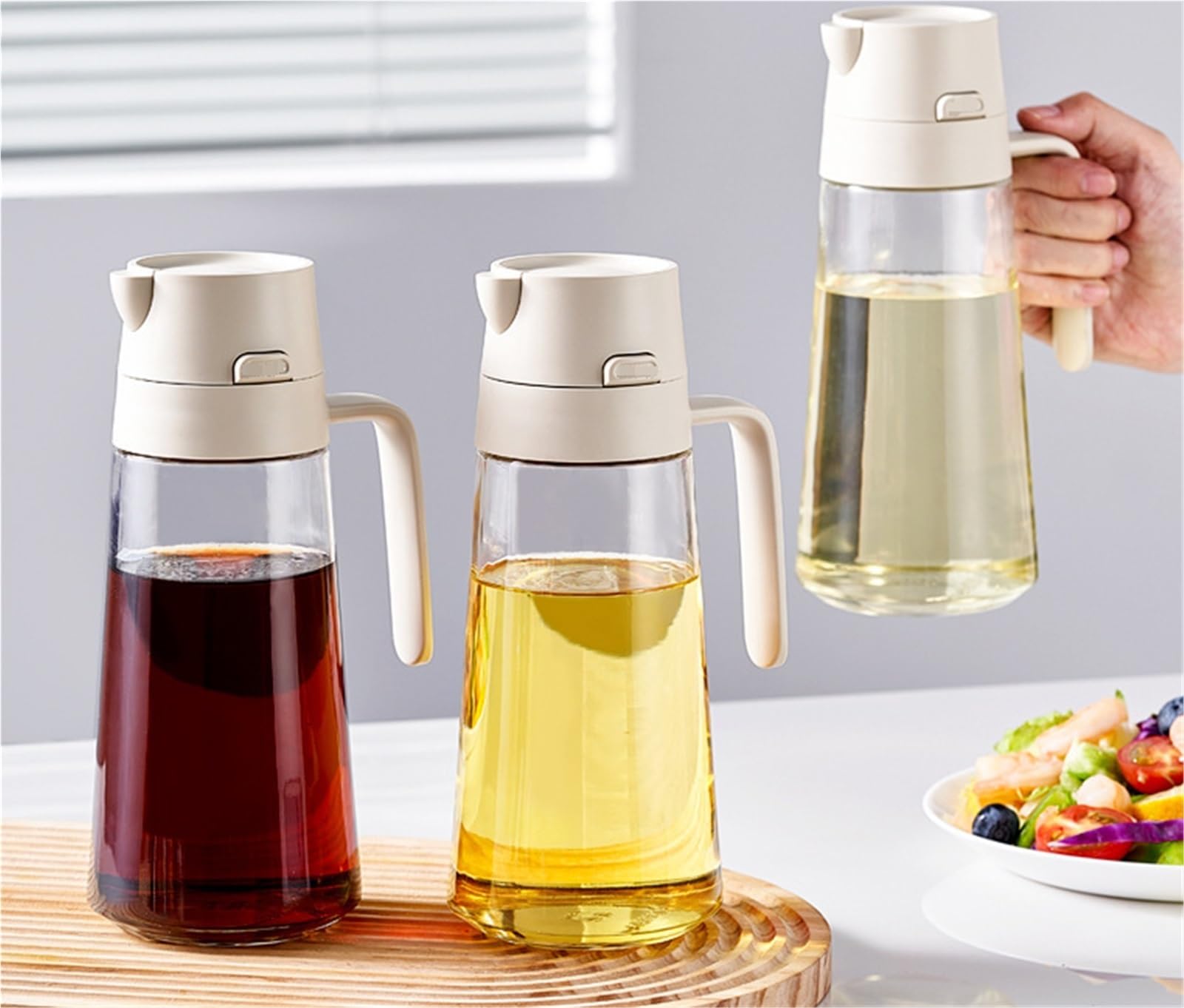 Dispenser Olio d'Oliva e Aceto Pentola For Olio In Vetro Con Apertura E Chiusura Automatica For Uso Domestico Senza Olio For Friggere E Grigliare Oliera da Tavola(Pink,650ml)