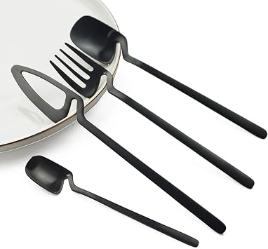 JASHII Hangable Silverware Set, Matte Black Flatware Cutlery Set Service for 2, Satin Finish 8 Piece Stainless Steel Utensils Set for Home and Restaurant, Dishwasher Safe(Black)