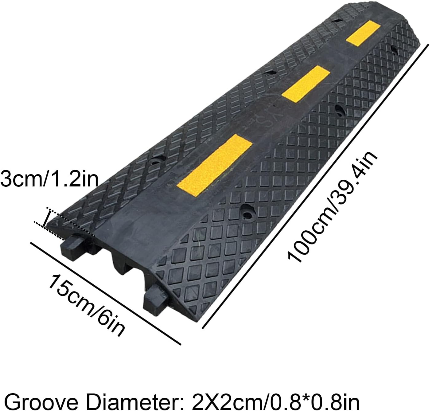 ケーブルプロテクター、2チャンネルスピードバンプ、アスファルトドライブウェイ用高反射イエローストリップ付きコードハイダーケーブルカバ