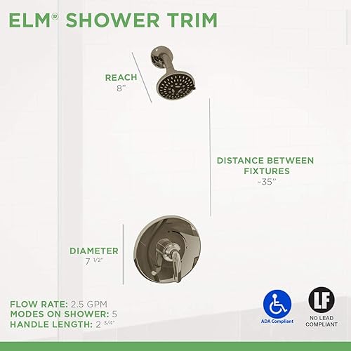 Miniatura 2 de Symmons 5501-TRM Elm 1 manija grifo de ducha embellecedor, cromo