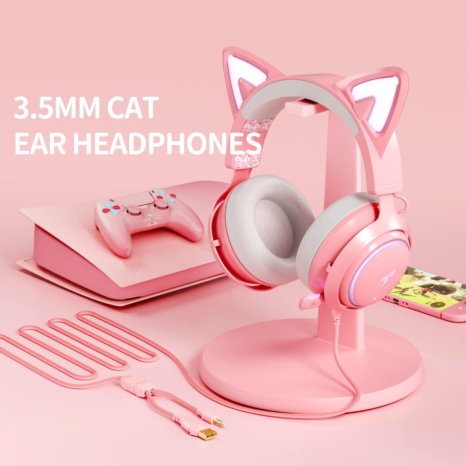 Somic GS510 Casque de Jeu avec Micro rétractable antibruit, Son stéréo 7.1, Couvre Visage pour PC, PS4, PS5, Xbox One, Rose