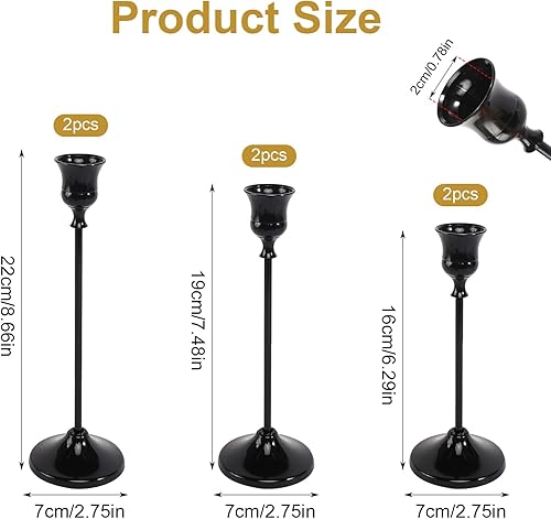 Miniatura 2 de 6 portavelas negro, portavelas cónicos negros para velas de pilar, decoración de Halloween, Navidad, candelabros para centros de mesa Negro,Dorado