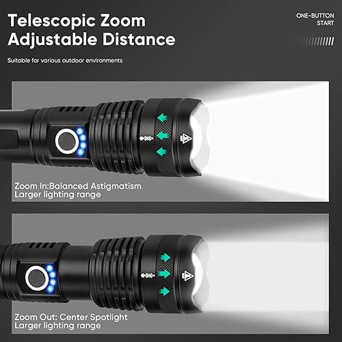 Miniatura 5 de Linternas recargables de alto lúmenes, paquete de 2 linternas LED XHP70, 20000 lúmenes, linterna súper brillante con 5 modos, linterna táctica