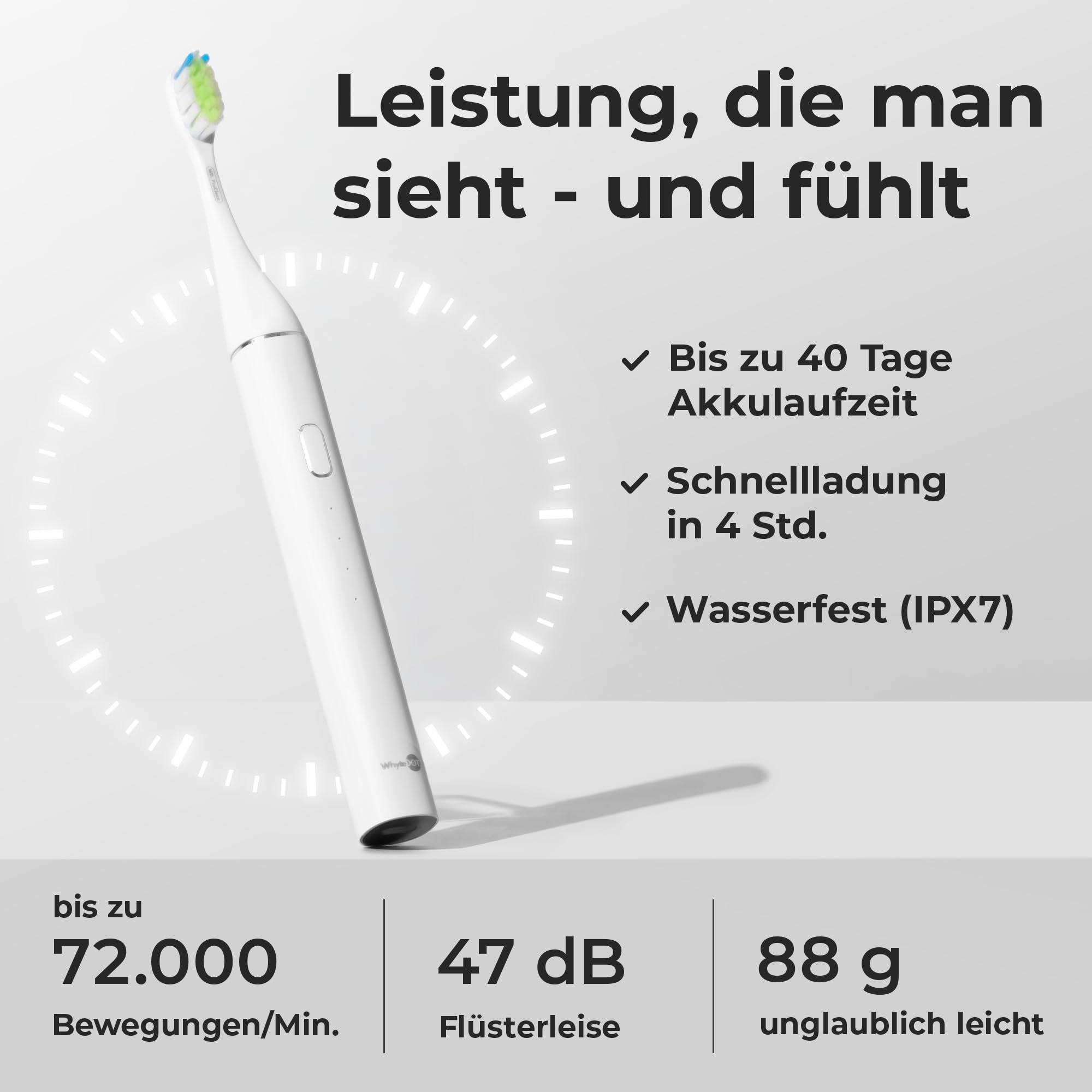 WhyteDOT® Schallzahnbürste Testsieger 2026* – leise Schallzahnbürste aus Aluminium statt Plastik, für empfindliche Zähne, UV-Reiseetui, bis zu 6 Wochen Akku