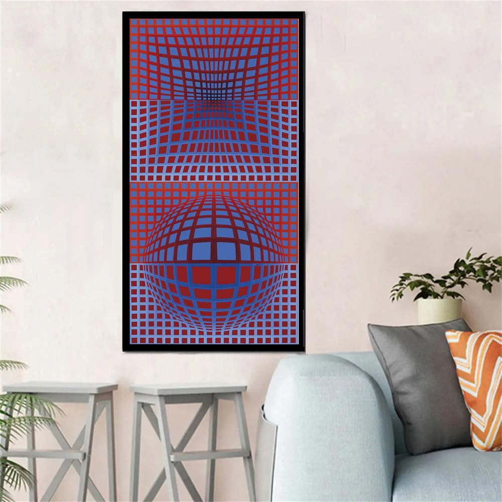 GYTRI CGFHJ Victor Vasarely Poster Abstrakte Wandkunst《Raster-Illusion》von Victor Vasarely Drucke Farbbild-Leinwandgemälde für Wohnkultur 50x100 cm Ungerahmt