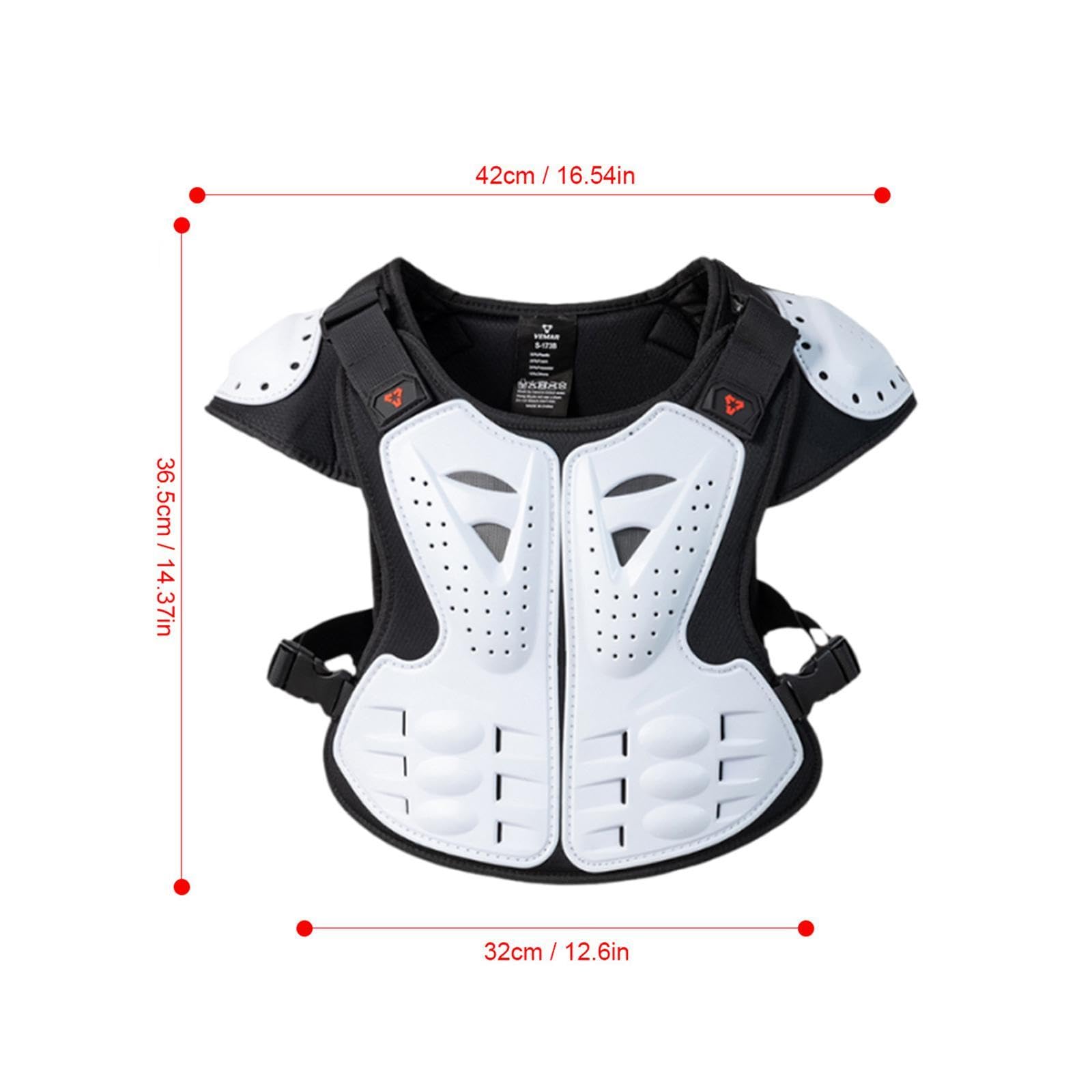 Harilla Chaleco de Motocicleta con Protección Corporal, Protección de Hombros, Chaleco Anticaída para El Pecho Y La Espalda para Patineta, Motocross Y Niños, Blanco